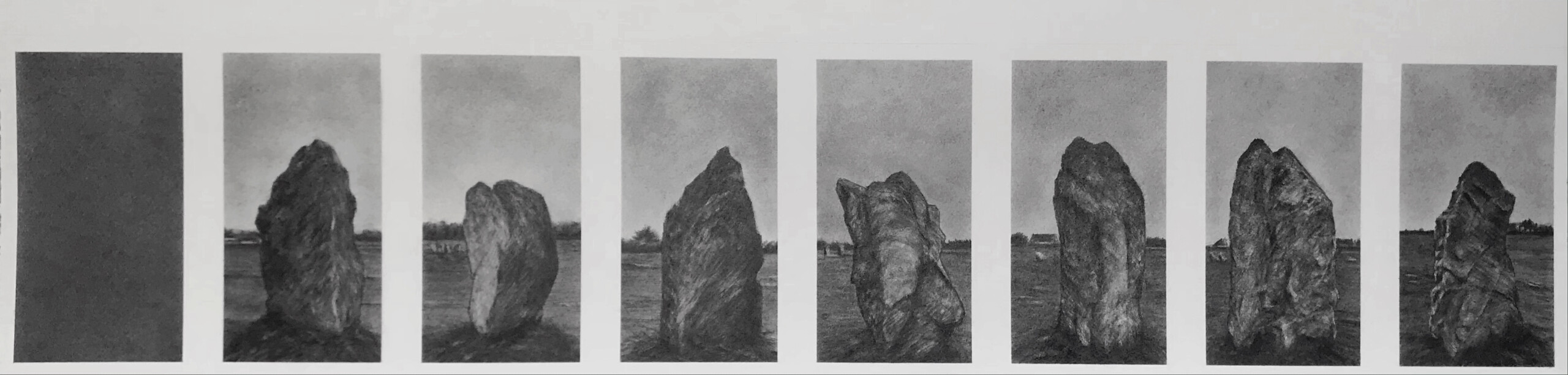 Alignements de Lagatjar par temps gris#2, graphite sur papier, 19x76cm 2023