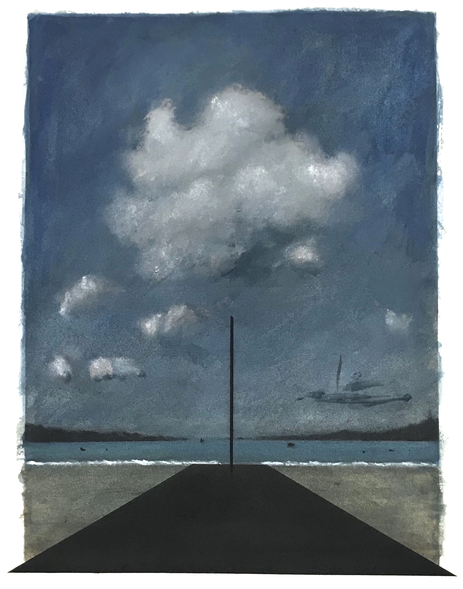 La cale, aquarelle fusain et pastel sur papier, 41x31cm 2024