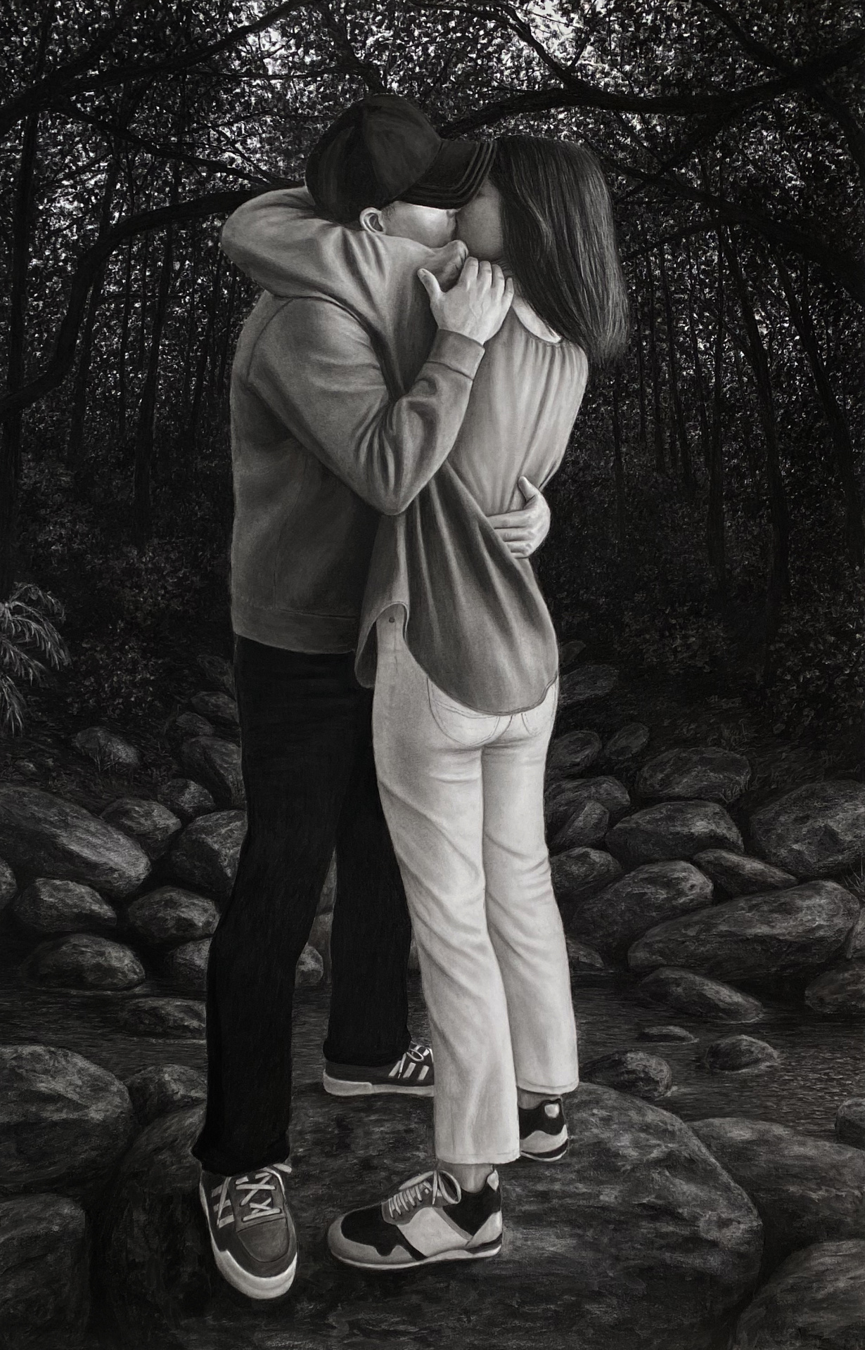 Aurélie Sicas Le baiser_fusain sur papier_160x120cm_2026
