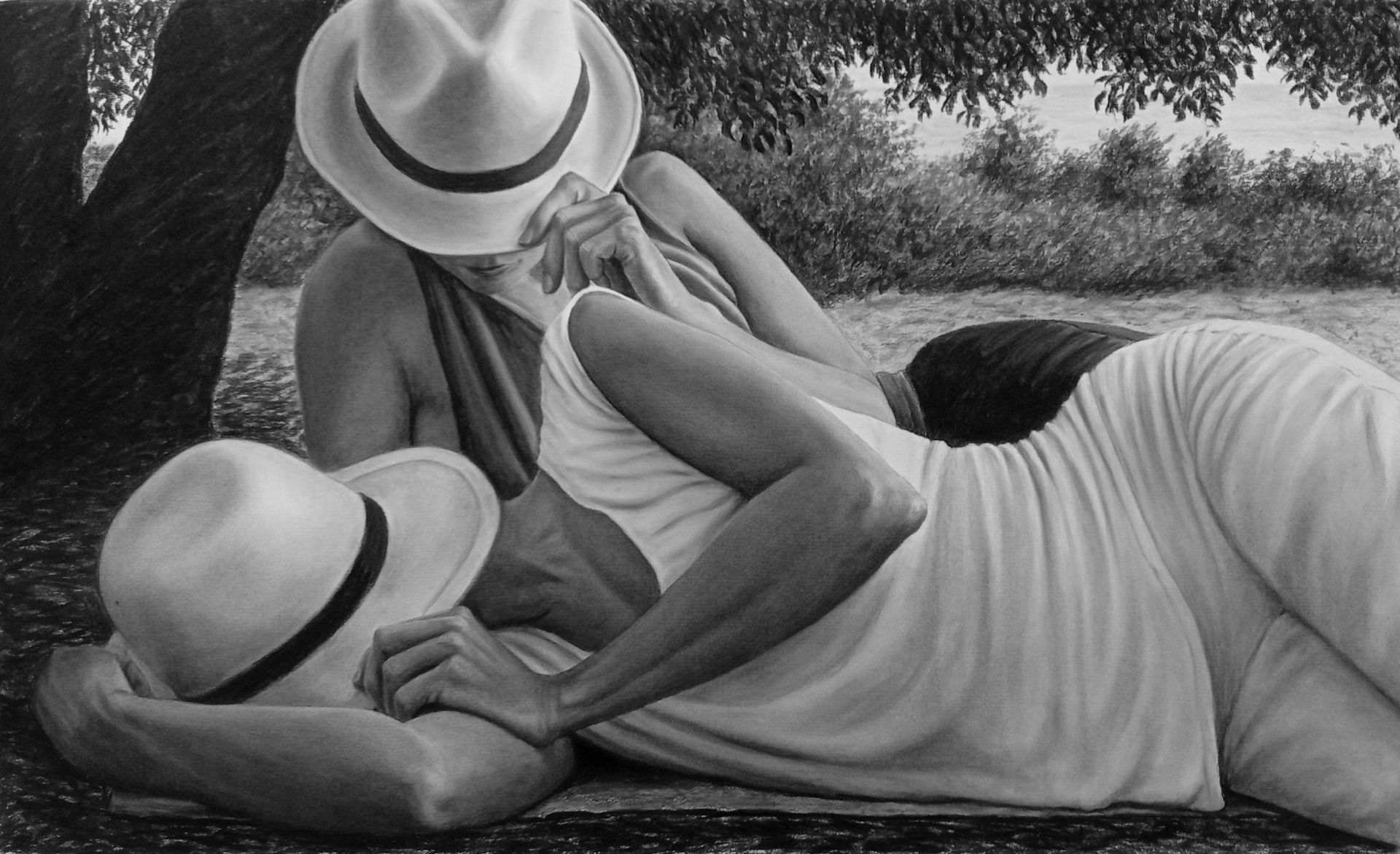 Sous un arbre Aurélie Sicas_Fusain sur papier_90x130cm_2022